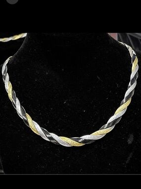 18k Gold Silver Black Reversible Technibond Diamond Cut Herringbone Necklace HSN